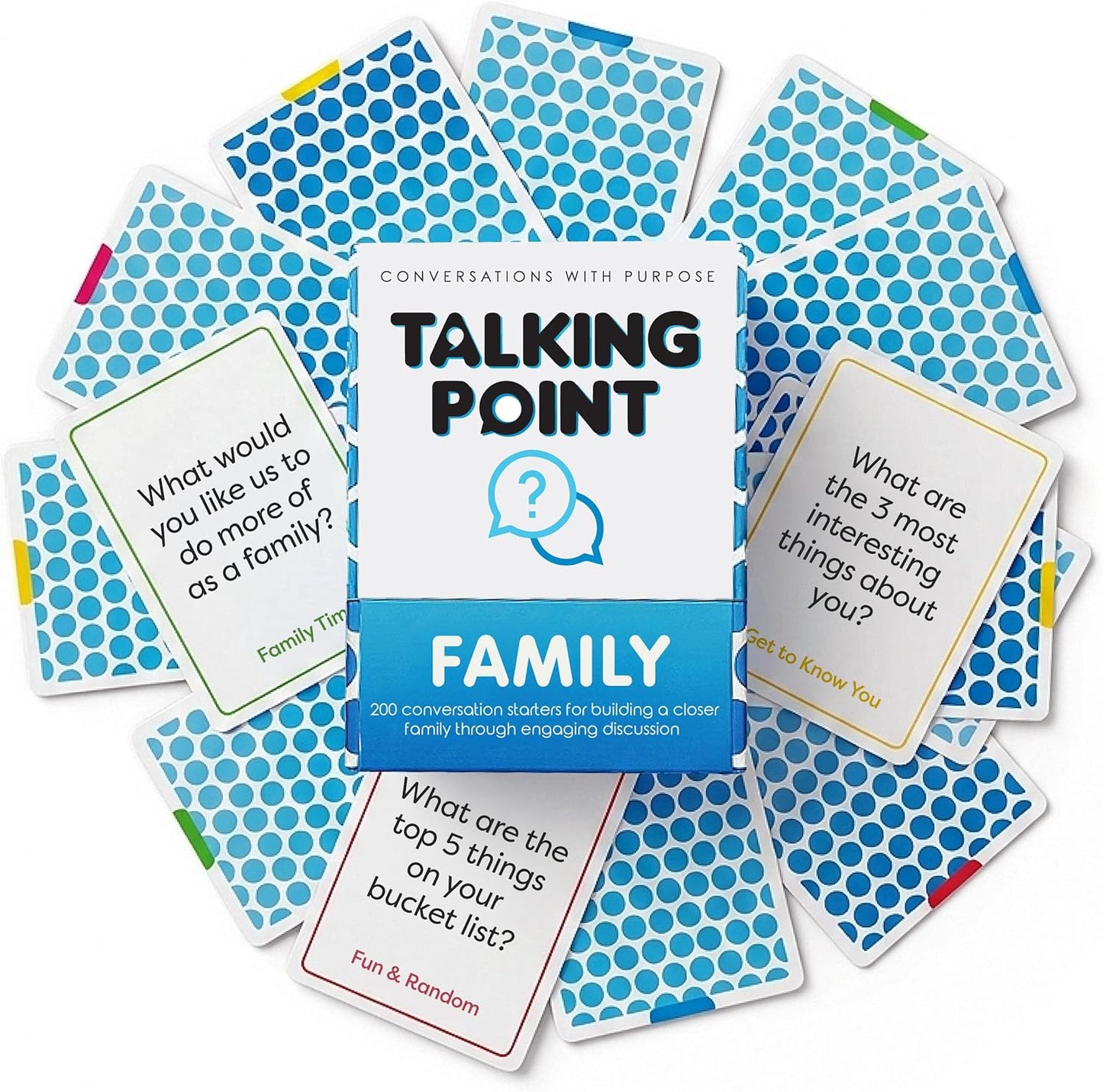 200 Family Conversation Cards for Kids, Teens & Adults - Question Card Game | Fun screen-free connection; dinner, road trip & gifts. Expert-created pack; 4 categories light to deep; Talking Point Cards