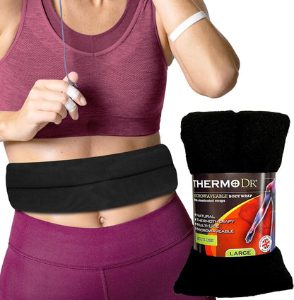 Microwavable Heating Pad for Neck, Back, & Shoulders - Heating Bean Bag Microwavable Pillow w/Elasticated Strap - Wheat & Unscented Heating Pad Wrap - ThermoDR, Red