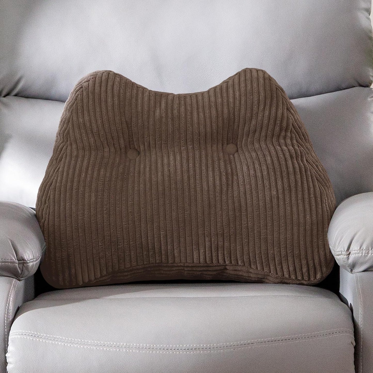 Lumbar Support Pillow for Recliner Chair/Accent Chair/Couch/Office Chair, Tufted Corduroy Back Support Cushion for Elderly, M-Shaped Recliner Cushions for Back Rest, Pain Relief, Reading, Dark Grey