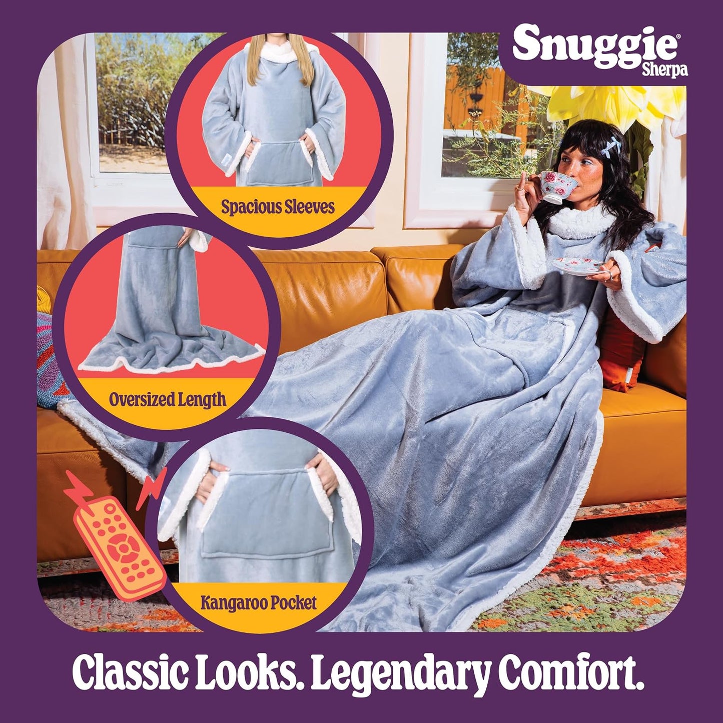 Snuggie The Original Wearable Blanket With Sleeves & Pockets | Cozy Oversized Throw for Adult Men & Women | One Size, 71x54