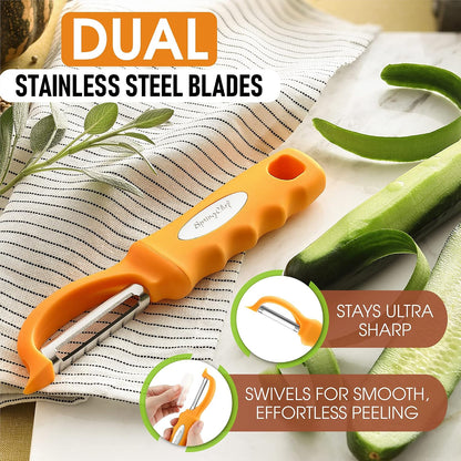 Spring Chef Swivel Potato Peeler for Kitchen w/ Soft Grip Handle, Mango | Premium Vegetable Peeler w/ Sharp Stainless Steel Blades, Multifunctional Food Peeler for Apple, Carrot, Cucumber, Fruit