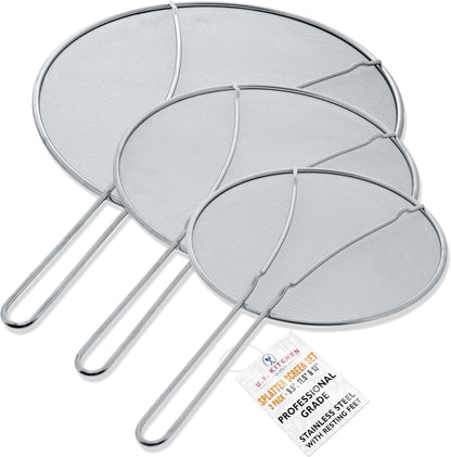 U.S. Kitchen Supply Stainless Steel Splatter Guard 13" Fine Mesh Cover, Grease & Oil, Splatter Screen for Frying Pan, Cooking Pots, with Resting Feet