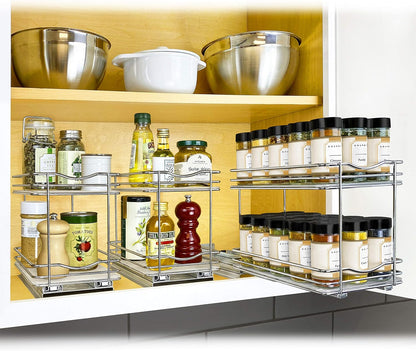 LYNK PROFESSIONAL® Pull Out Spice Organization for Cabinets - 4-3/8 inch Wide – Spice Rack for Inside Cabinets, Slide Out Spice Rack Organizer for cabinet – Pull Out Spice Rack, Sliding 2 Tier Chrome