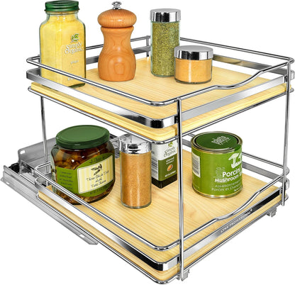 LYNK PROFESSIONAL® Pull Out Spice Organization for Cabinets - 4-3/8 inch Wide – Spice Rack for Inside Cabinets, Slide Out Spice Rack Organizer for cabinet – Pull Out Spice Rack, Sliding 2 Tier Chrome