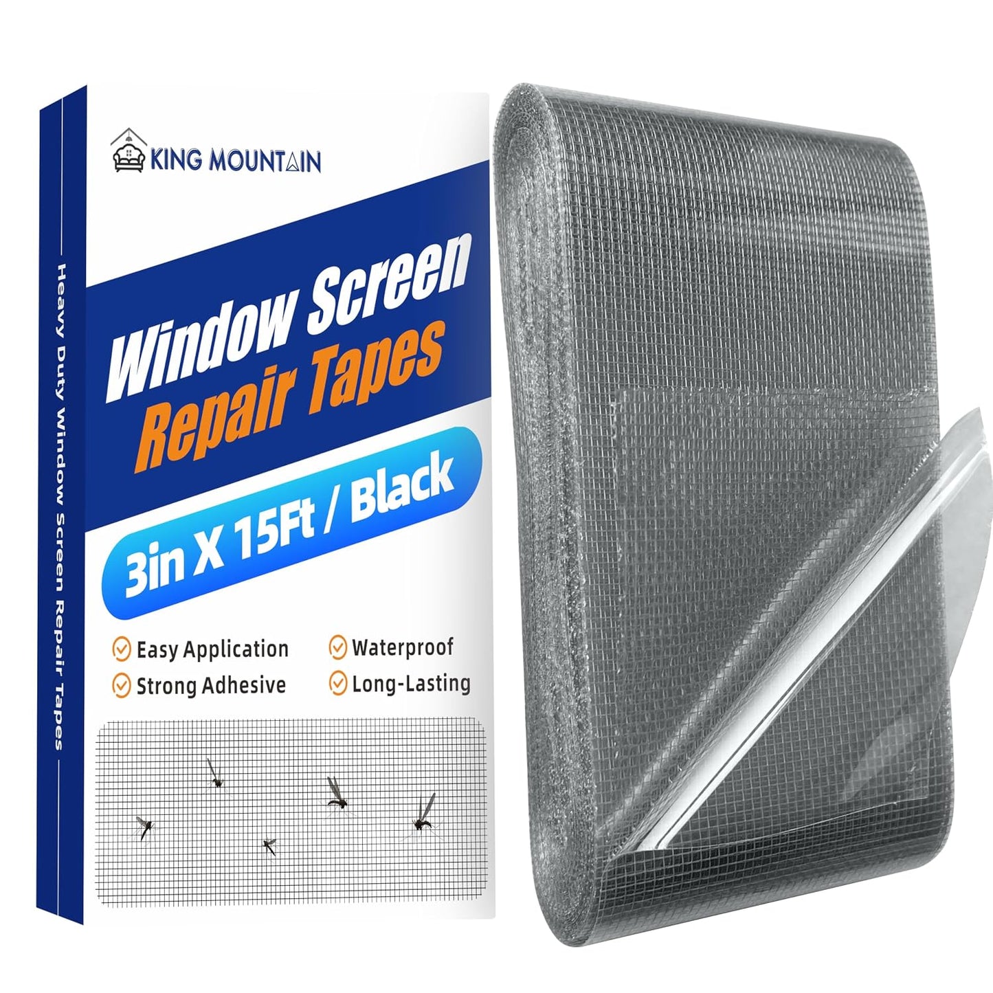 KING MOUNTAIN Grey Window Screen Repair Tape,3inX20FT Heavy Duty Screen Repair Kit for Window Screen and Screen Door Tears Holes,Strong Adhesive & Waterproof Window Screen Patch