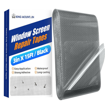 KING MOUNTAIN Grey Window Screen Repair Tape,3inX20FT Heavy Duty Screen Repair Kit for Window Screen and Screen Door Tears Holes,Strong Adhesive & Waterproof Window Screen Patch