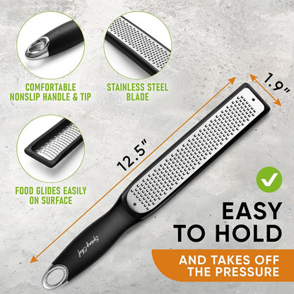 Spring Chef Stainless Steel Lemon Zester - Garlic & Ginger Grater - Gray | Premium Zester with Blade Cover, Cheese Grater with Handle for Parmesan, Nutmeg, Lime - Durable Citrus Zester, Fine Shred