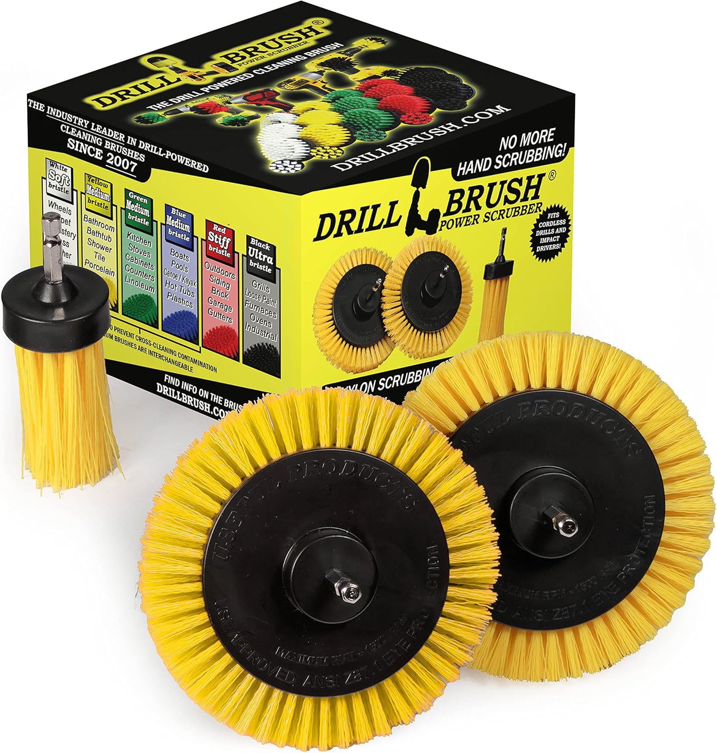 Tile and Grout Cleaning Drill Brush Set - Bathroom Scrub Brush for Drill | 3 pack Drill Brush Power Scrubber Cleaning Brush Yellow Medium Stiffness - Shower Floor Scrub Brush for Drill - Crevice Brush