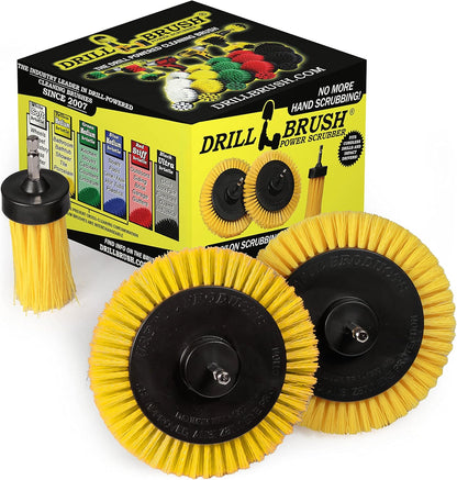 Tile and Grout Cleaning Drill Brush Set - Bathroom Scrub Brush for Drill | 3 pack Drill Brush Power Scrubber Cleaning Brush Yellow Medium Stiffness - Shower Floor Scrub Brush for Drill - Crevice Brush
