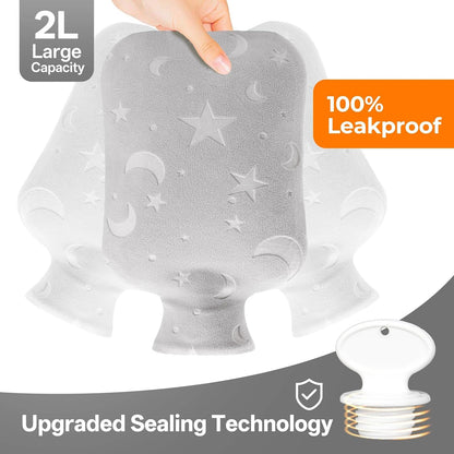 Hot Water Bottle with Soft Cover, 2L Hot Water Bag for Menstrual Cramps, Neck and Shoulder Pain Relief, Hot and Cold Therapies, Hand Feet Warmer, Blue