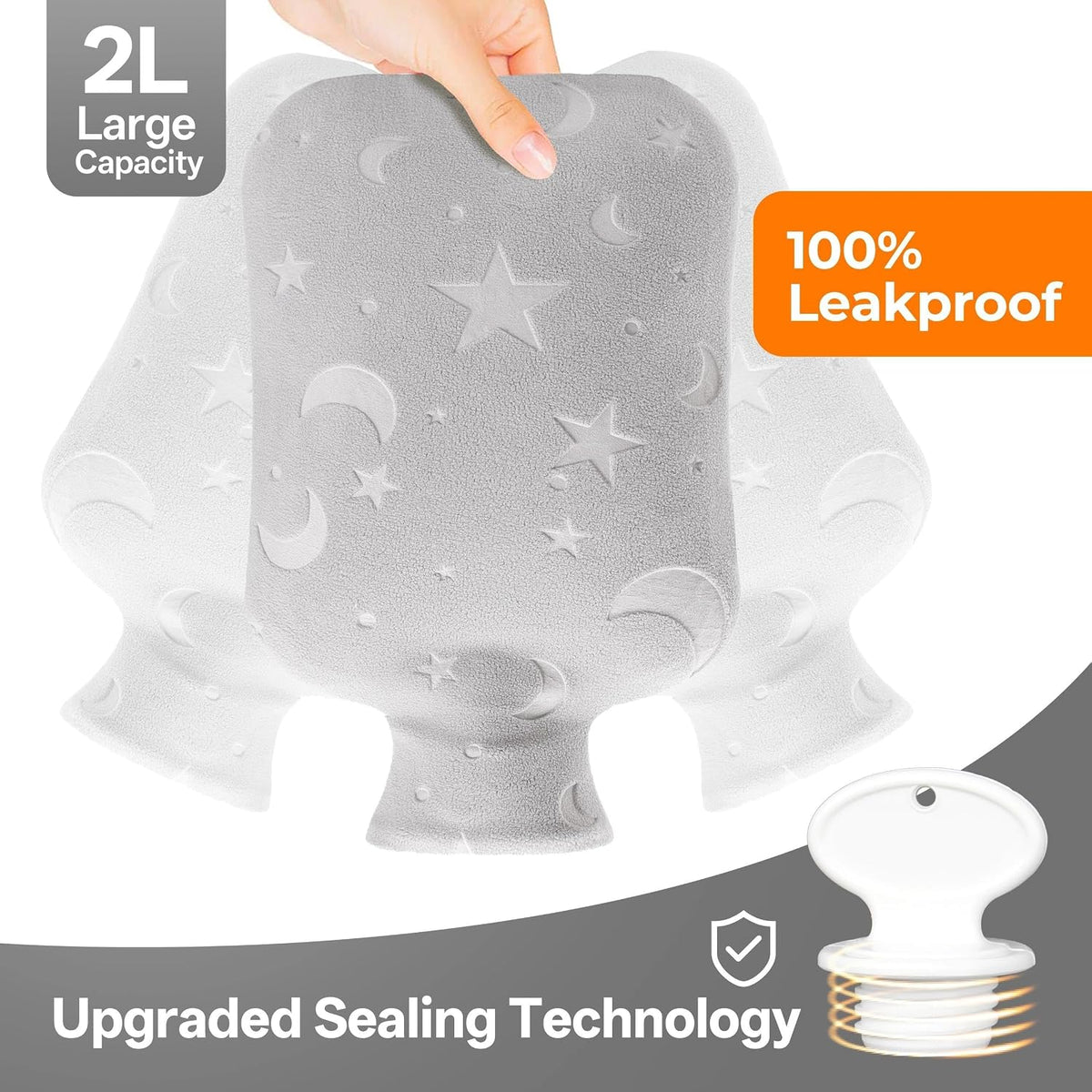 Hot Water Bottle with Soft Cover, 2L Hot Water Bag for Menstrual Cramps, Neck and Shoulder Pain Relief, Hot and Cold Therapies, Hand Feet Warmer, Blue