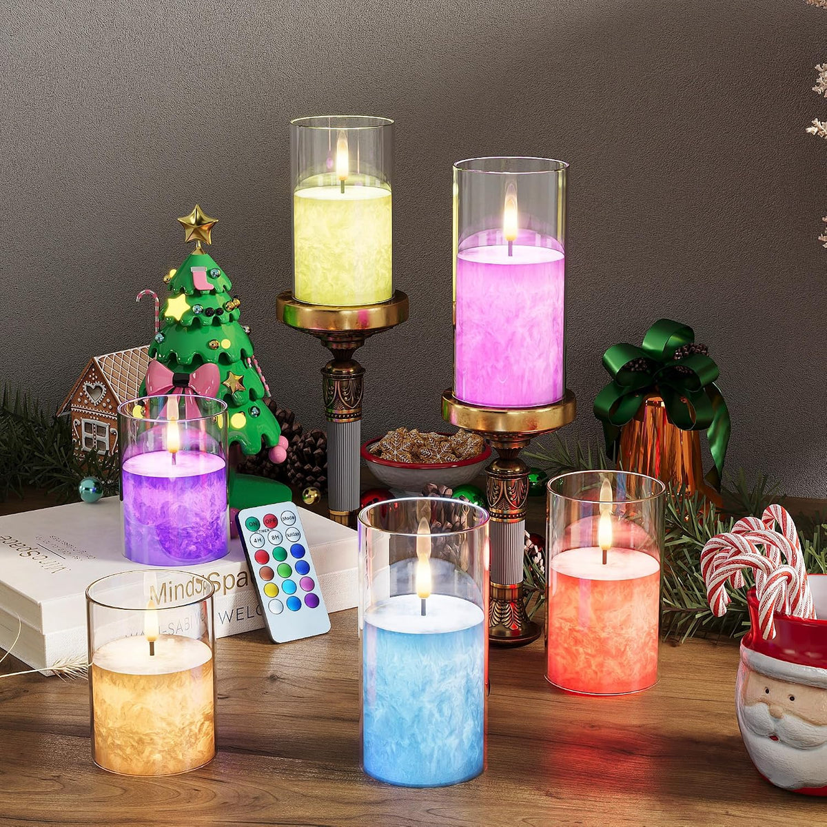 Battery Operated Flameless Candles with Remote & Timer, Gold Glass 3Pack