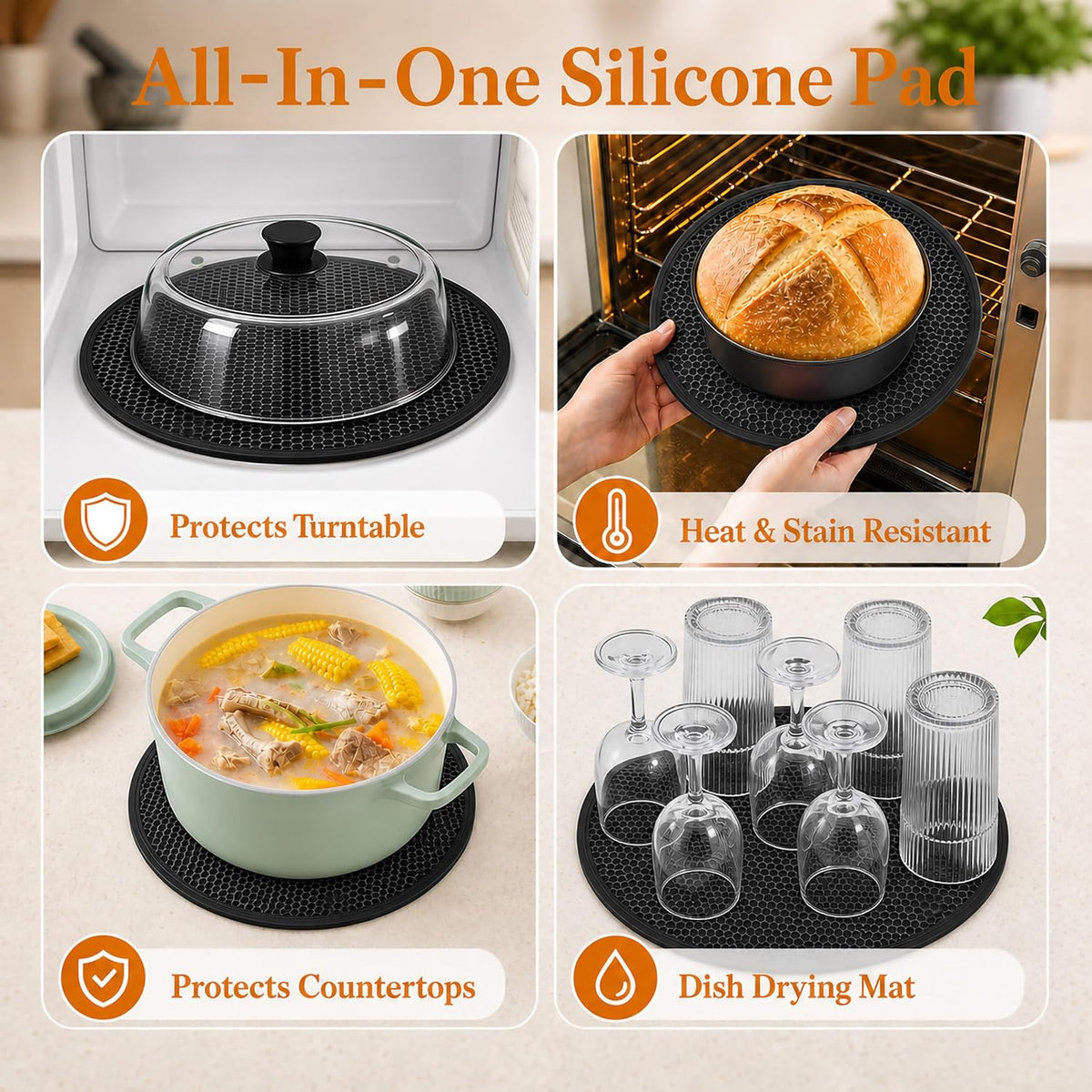 10 Inch Glass Microwave Splatter Cover with 12 Inch Silicone Mat