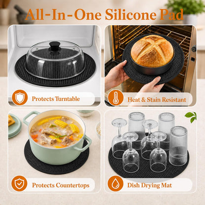 10 Inch Glass Microwave Splatter Cover with 12 Inch Silicone Mat