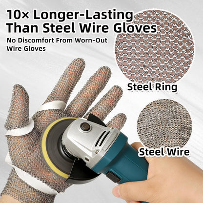 Schwer A9 Cut Resistant Metal Mesh Chainmail Glove, PM5201, 1 Pack, L | 316L Stainless Steel, Food Grade, Adjustable Wrist Clasp, Butcher Glove, Meat Cutting, Food Processing, Oyster Shucking