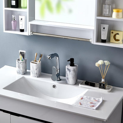 Marble Look Toothbrush Holder for Bathroom Countertop Organizer, Holds Toothpaste, Dental Floss, Razor, Comb, Makeup Brushes, and More, Stylish Bathroom Accessory for Tooth Brushing Essentials