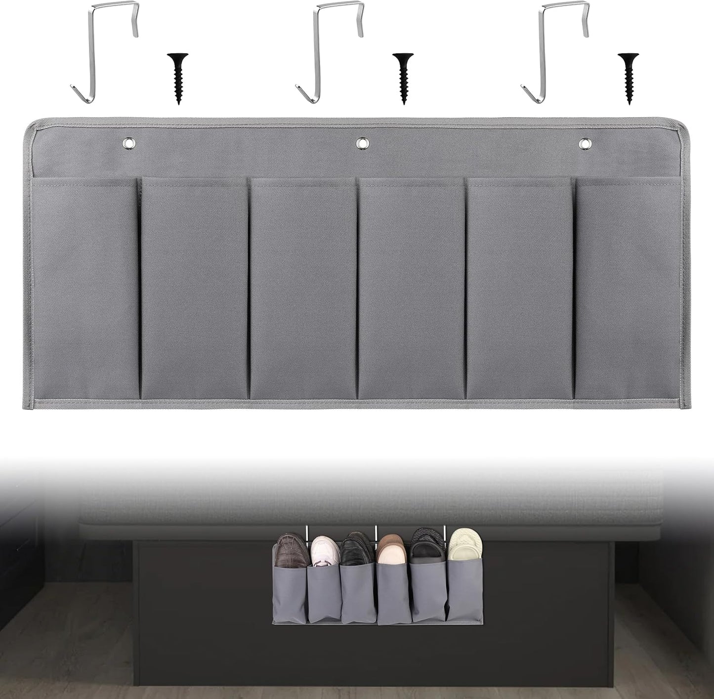 RVZONE RV Shoe Pockets 6 Large Pockets Heavy Hanging Bedside Storage Organizer with Sturdy Hooks for Shoes, Toys and Tools