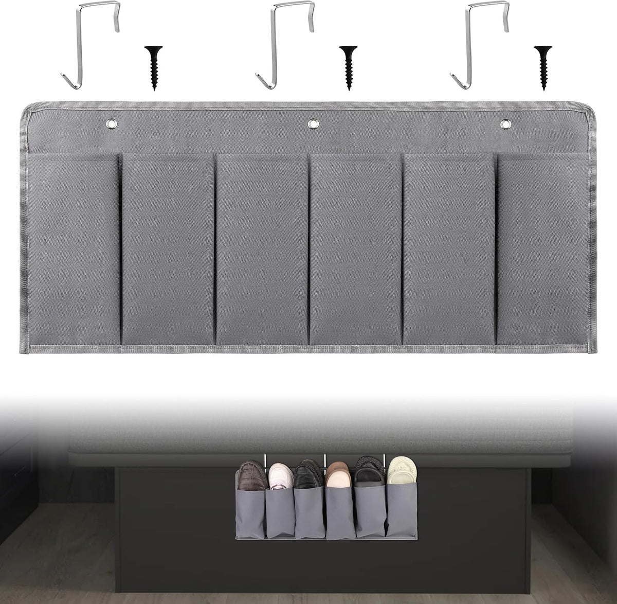 RVZONE 6‑Large‑Pocket RV Bedside Hanging Organizer with Sturdy Hooks