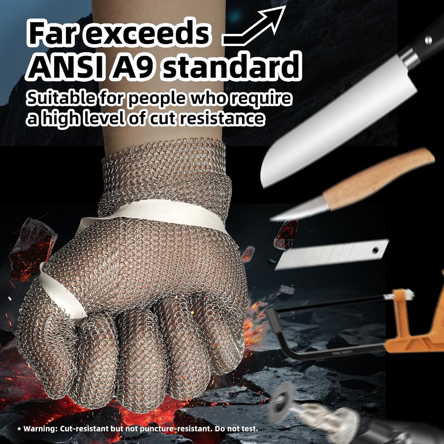Schwer A9 Cut Resistant Metal Mesh Chainmail Glove, PM5201, 1 Pack, L | 316L Stainless Steel, Food Grade, Adjustable Wrist Clasp, Butcher Glove, Meat Cutting, Food Processing, Oyster Shucking