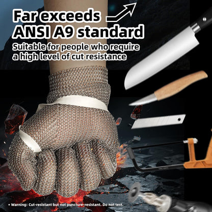 Schwer A9 Cut Resistant Metal Mesh Chainmail Glove, PM5201, 1 Pack, L | 316L Stainless Steel, Food Grade, Adjustable Wrist Clasp, Butcher Glove, Meat Cutting, Food Processing, Oyster Shucking