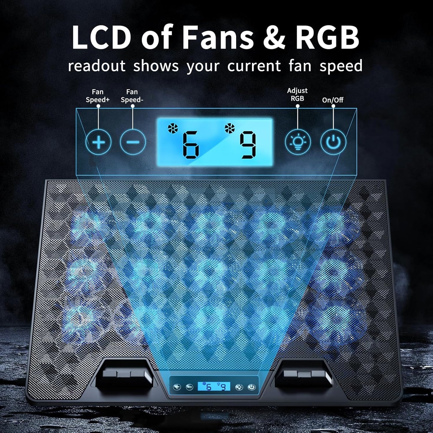 KeiBn Upgarde Laptop Cooling Pad, RGB Lights Laptop Cooler 6 Fans for 15.6-17.3 Inch Laptops, 7 Height Stands, 10 Modes Light, 2 USB Ports, Desk or Lap Use (A8,Blue)