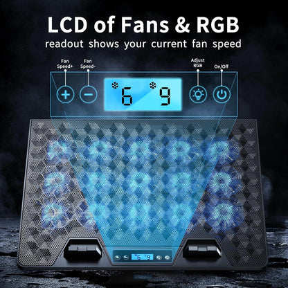 KeiBn Upgarde Laptop Cooling Pad, RGB Lights Laptop Cooler 6 Fans for 15.6-17.3 Inch Laptops, 7 Height Stands, 10 Modes Light, 2 USB Ports, Desk or Lap Use (A8,Blue)