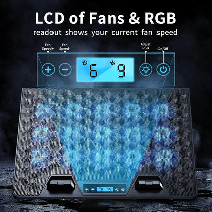 KeiBn Upgarde Laptop Cooling Pad, RGB Lights Laptop Cooler 6 Fans for 15.6-17.3 Inch Laptops, 7 Height Stands, 10 Modes Light, 2 USB Ports, Desk or Lap Use (A8,Blue)