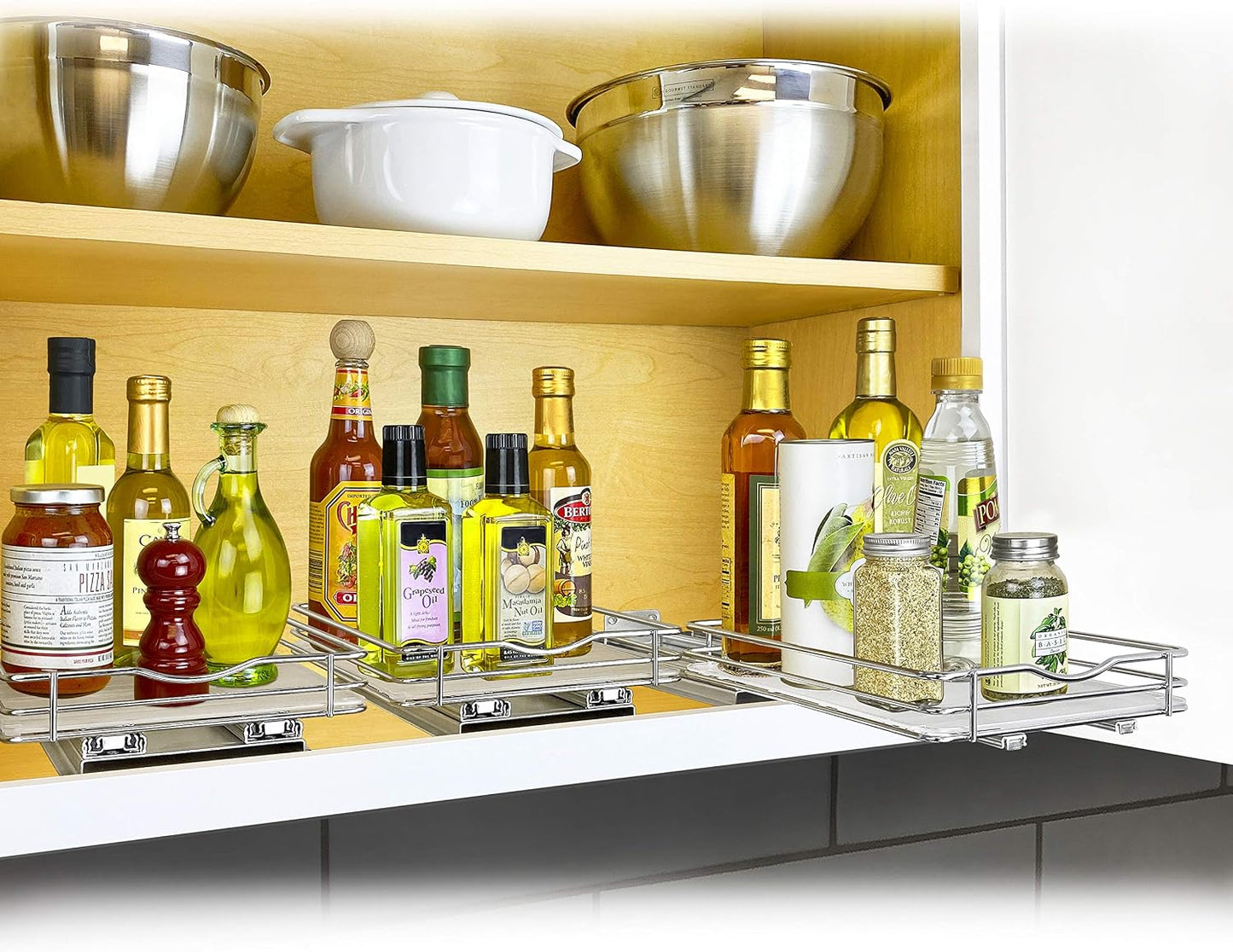 LYNK PROFESSIONAL® Pull Out Spice Organization for Cabinets - 4-3/8 inch Wide – Spice Rack for Inside Cabinets, Slide Out Spice Rack Organizer for cabinet – Pull Out Spice Rack, Sliding 2 Tier Chrome