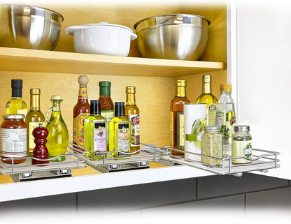 LYNK PROFESSIONAL® Pull Out Spice Organization for Cabinets - 4-3/8 inch Wide – Spice Rack for Inside Cabinets, Slide Out Spice Rack Organizer for cabinet – Pull Out Spice Rack, Sliding 2 Tier Chrome