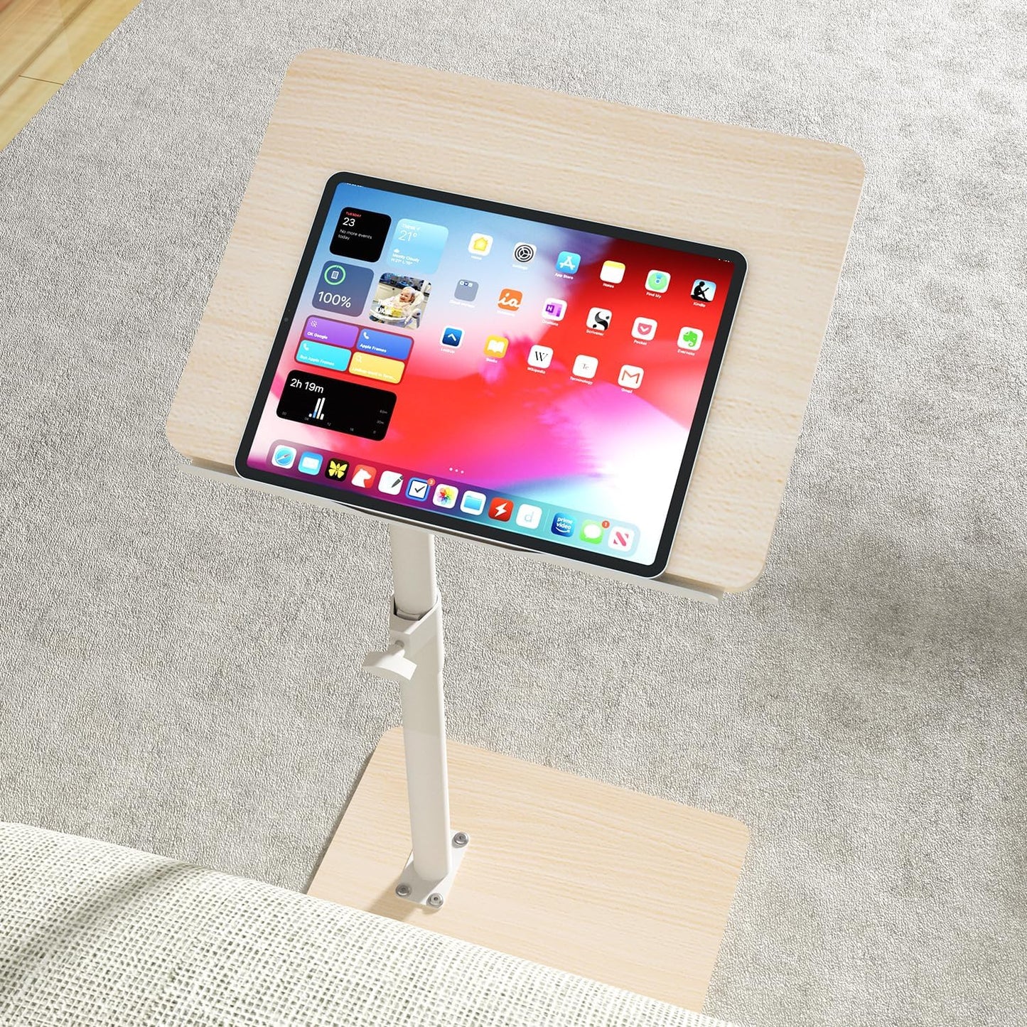 YUHFERA Sofa Armrest Tray Table for Couch - 360° Swivel Height Adjustable End for Small Spaces, Snack Side Table for Bed or Chair with Phone & Tablet Slot (Rustic,Standard)