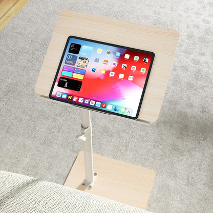 YUHFERA Sofa Armrest Tray Table for Couch - 360° Swivel Height Adjustable End for Small Spaces, Snack Side Table for Bed or Chair with Phone & Tablet Slot (Rustic,Standard)