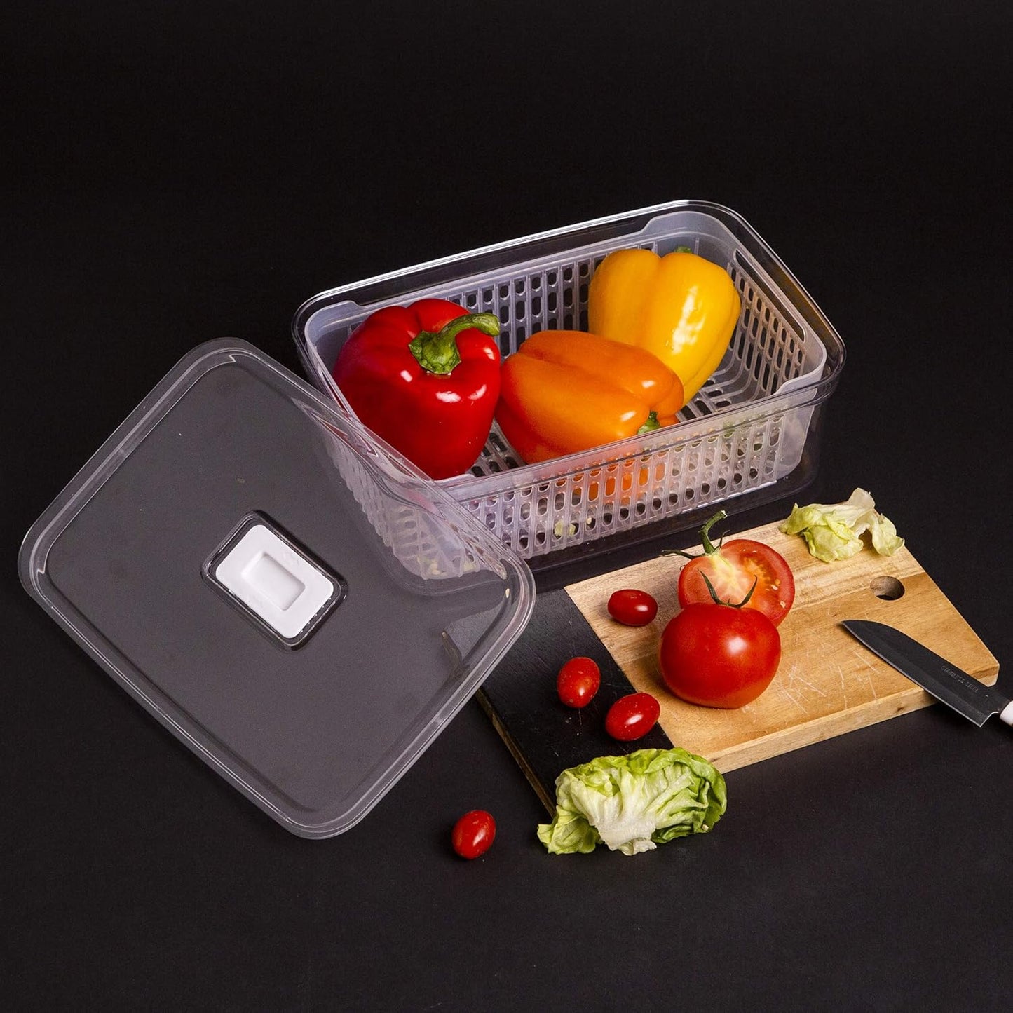BINO | Produce Saver - 23.7 Cup/5.6L | Fridge Storage Containers for Fruits and Vegetables | Vegetable Storage with Adjustable Air Vent, Removable Basket | BPA-Free Fridge Organizers and Storage