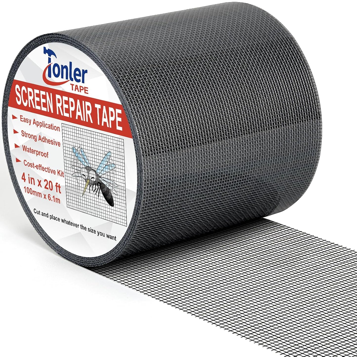 Gray Window Screen Repair Tape 2" x 40FT Fiberglass Strong Adhesive | Waterproof fiberglass mesh repair patch, fixes holes and tears, easy to cut and stick for window door screen repair