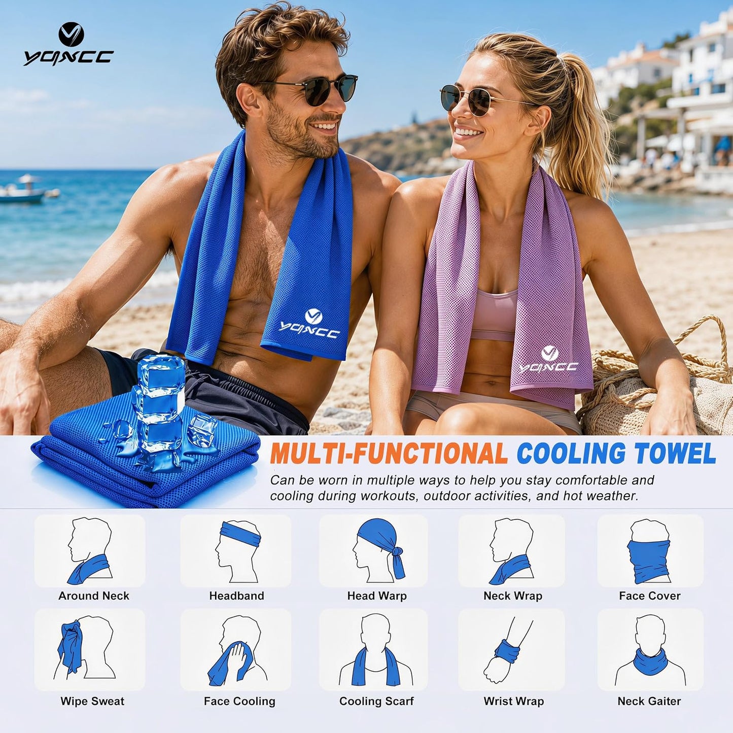 YQXCC 4 Pack Cooling Towels 40"x12", Cold Cool for Neck & Face | Cooling Neck Wraps, Soft Breathable Microfiber Chilly Towels, Ideal for Gym, Yoga, Golf, Running, Camping & Hot Weather