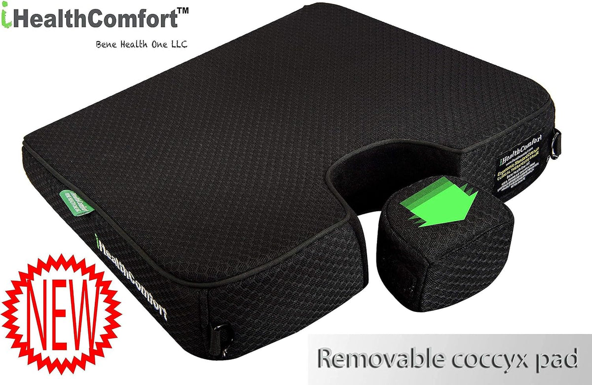 Wedge Seat Cushion Orthopedic Coccyx Tailbone Pain Relief Cushion, Memory Foam Ergonomic Wedge Pillow for Office Chair, Driving, Wheelchair, Gaming Non-Slip Bottom with Portable Handle