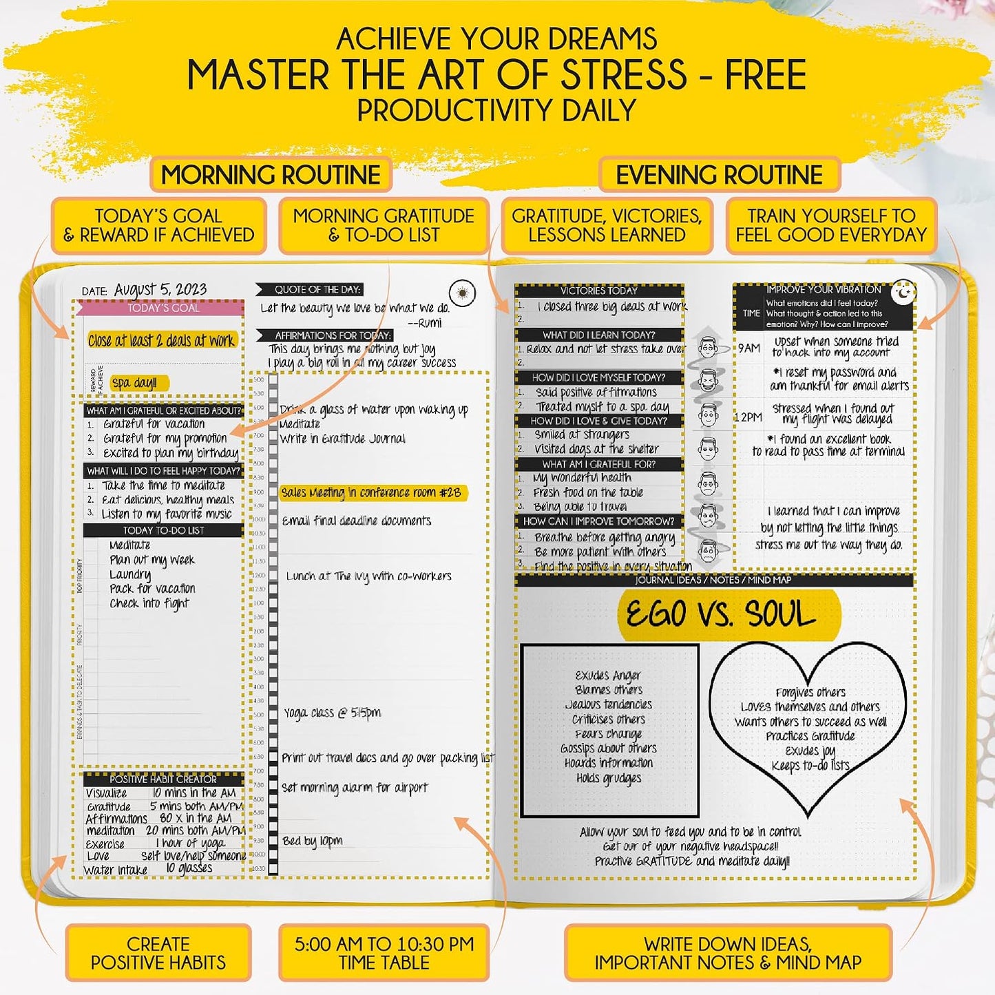 Freedom Mastery Daily Journal of Gratitude, Productivity & Habit Tracker | Undated 90-Day Planner with Daily Reflection, Mindfulness, Positivity, Vision Board & Stickers, Gratitude Journal for Women