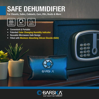 BARSKA Rechargeable Desiccant Dehumidifier - Safe Moisture Absorber for Home Closets, Gun Safes, Basement, Garage, Cars, Microwaveable - Portable Blue Dehumidifying Solution