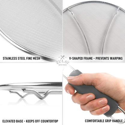 Zulay Kitchen Splatter Screen for Frying Pan (13”) - Grease Splatter Guard for Frying Pan - Oil Splatter Guard - Oil Splash Guard for Frying Pan - Stainless Steel Grease Screen for Stove Top (Black)