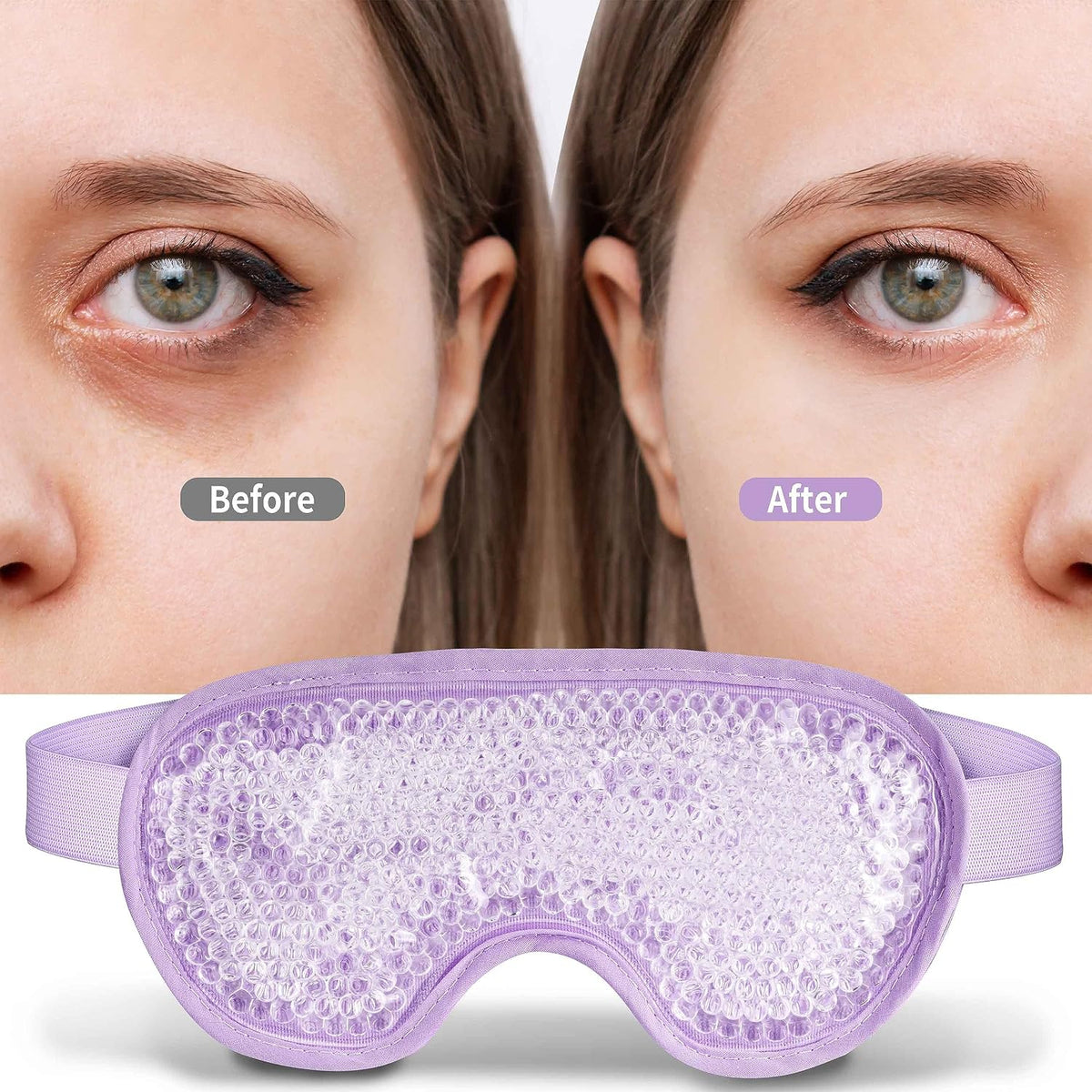 Cooling Eye Mask with Gel Beads, Reusable Cold Eye Mask for Puffy Eyes, Dark Circles, Sleep, Relaxation, Soft Cooling Eye Pads for Men Women（Purple）