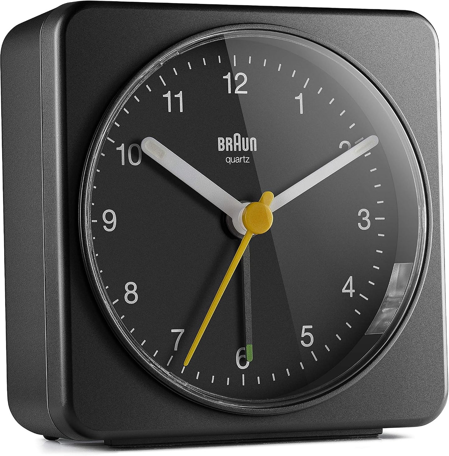 Braun Classic Analogue Alarm Clock with Snooze and Light, Quiet Quartz Sweeping Movement, Crescendo Beep Alarm in White, Model BC03W.