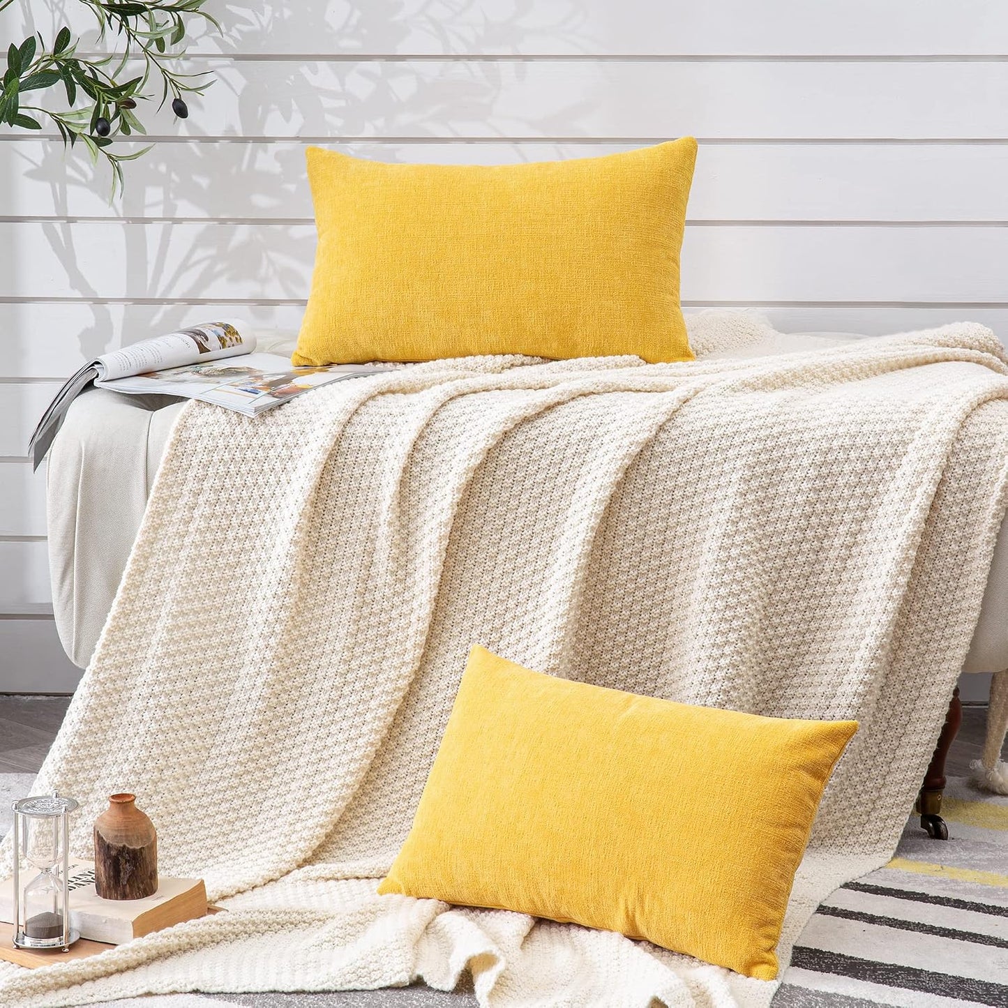 GAWAMAY Lumbar Support Pillow Decorative Rectangle Throw Pillow Covers 12"x20" Inch Set of 2, Soft Chenille Fall Pillowcase for Living Room Bedroom Sofa Couch Cushion Cover Grey 30x50cm (No Insert)