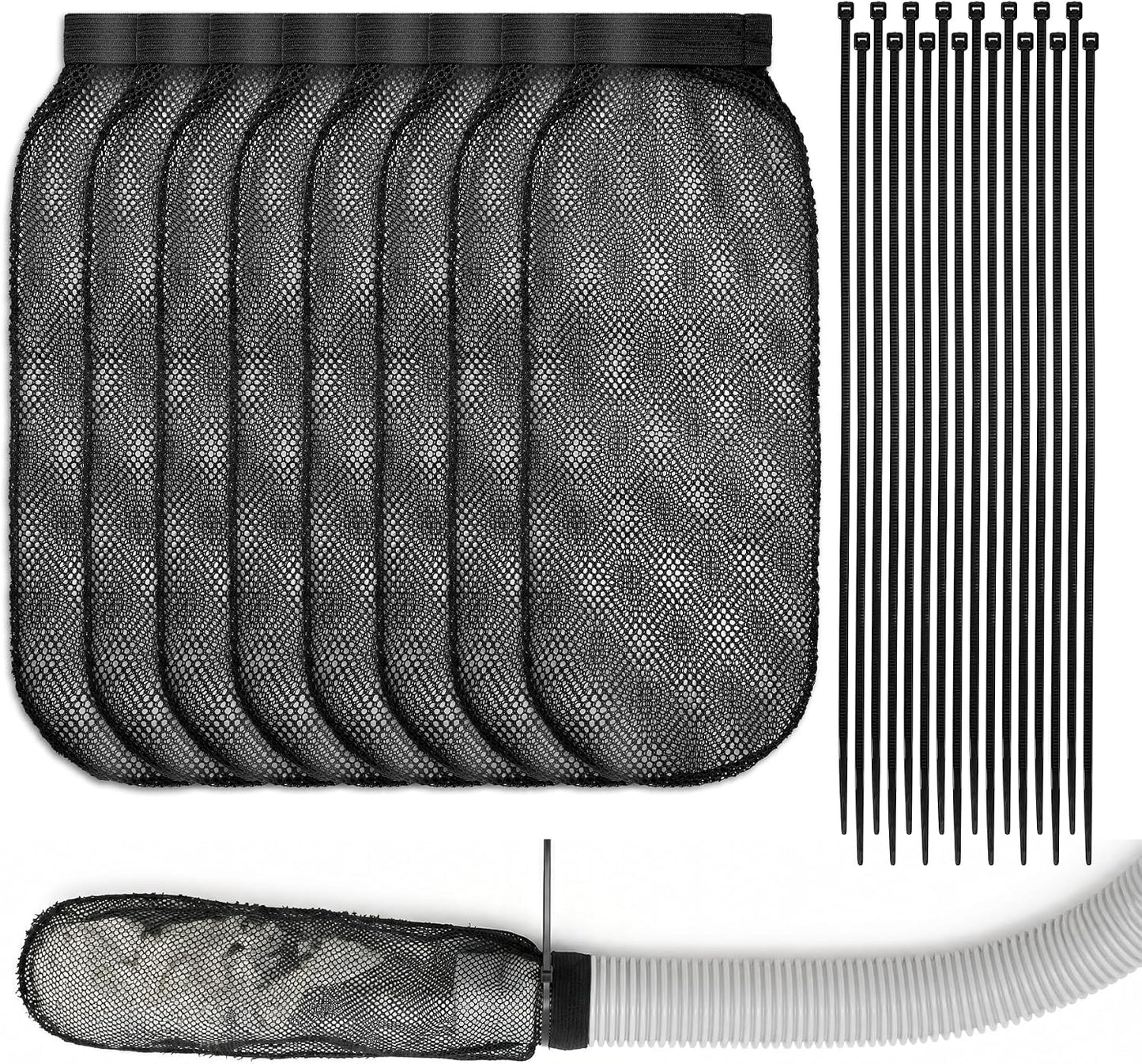 32-Piece Lint Trap and Cable Ties Set for Washing Machine, Includes 8 Nylon Mesh Lint Traps and 24 Cable Ties, Easy and Effective Lint Filtration (White)