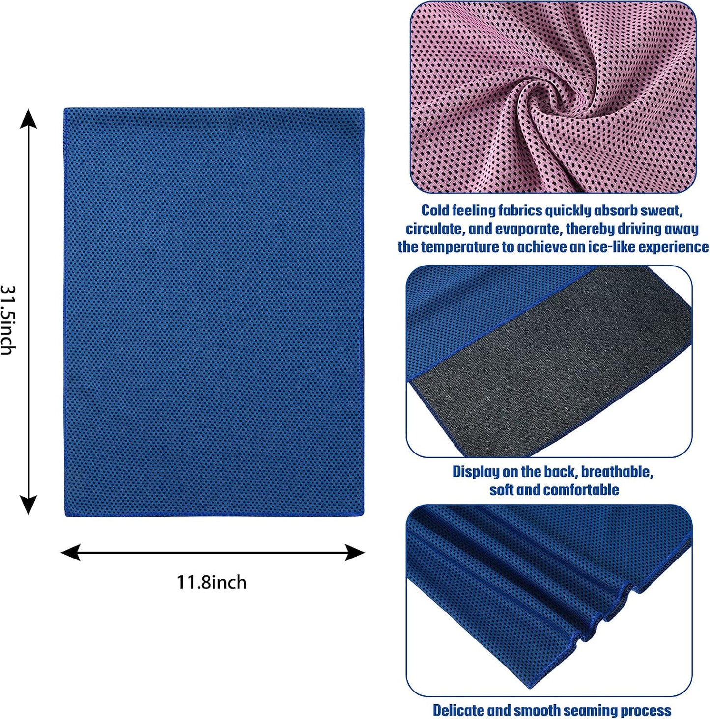 BBTO Cooling Towel Microfiber Ice Cool Cold Sport Face and Neck Soft Breathable Chilly Sweat Towel for Yoga Gym Workout Hot Weather Camping Running, 32 x 12 Inches