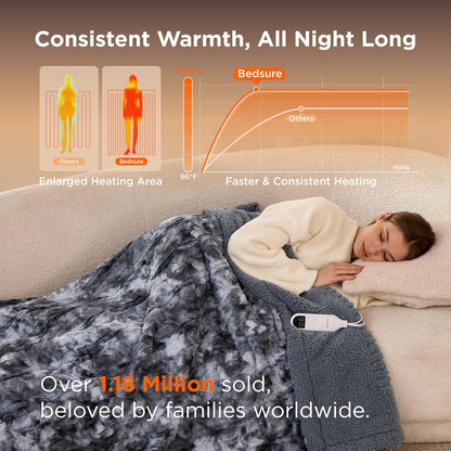 Bedsure Heated Blanket Throw Blanket with Preheat Function - Fast Heating Electric Blanket, Soft Flannel Throw with 6 Time Settings(Up to 10H), 6 Heating Settings, Gifts for Grandma (50"x60", Grey)