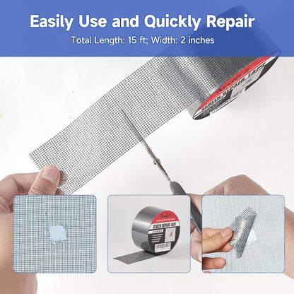Window Screen Repair Tape, 2 in X 15 FT (180IN) Screen Repair Kit for Windows or Doors, Strong Adhesive Screen Patch Repair Kit Mesh Repair (Black, 15 FT)
