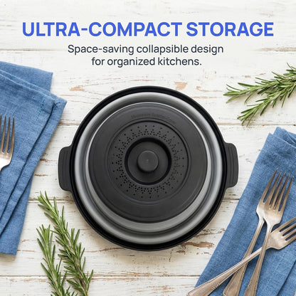 Microwave Cover for Food, 10.2 Inch Microwave Splatter Cover with Anti-Scald Tray, Collapsible Vented Microwave Plate Cover, BPA-Free Food Lid with Handles for Compact Microwaves