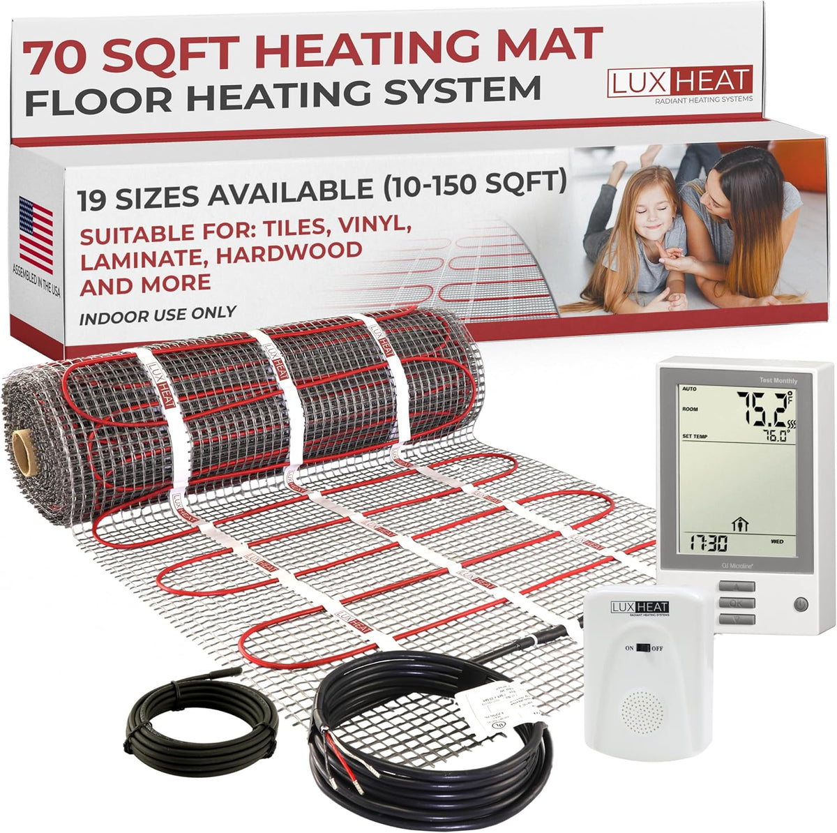 LuxHeat 60 sqft Floor Heat System, Prog Thermostat - 120V Heated Floor Mat