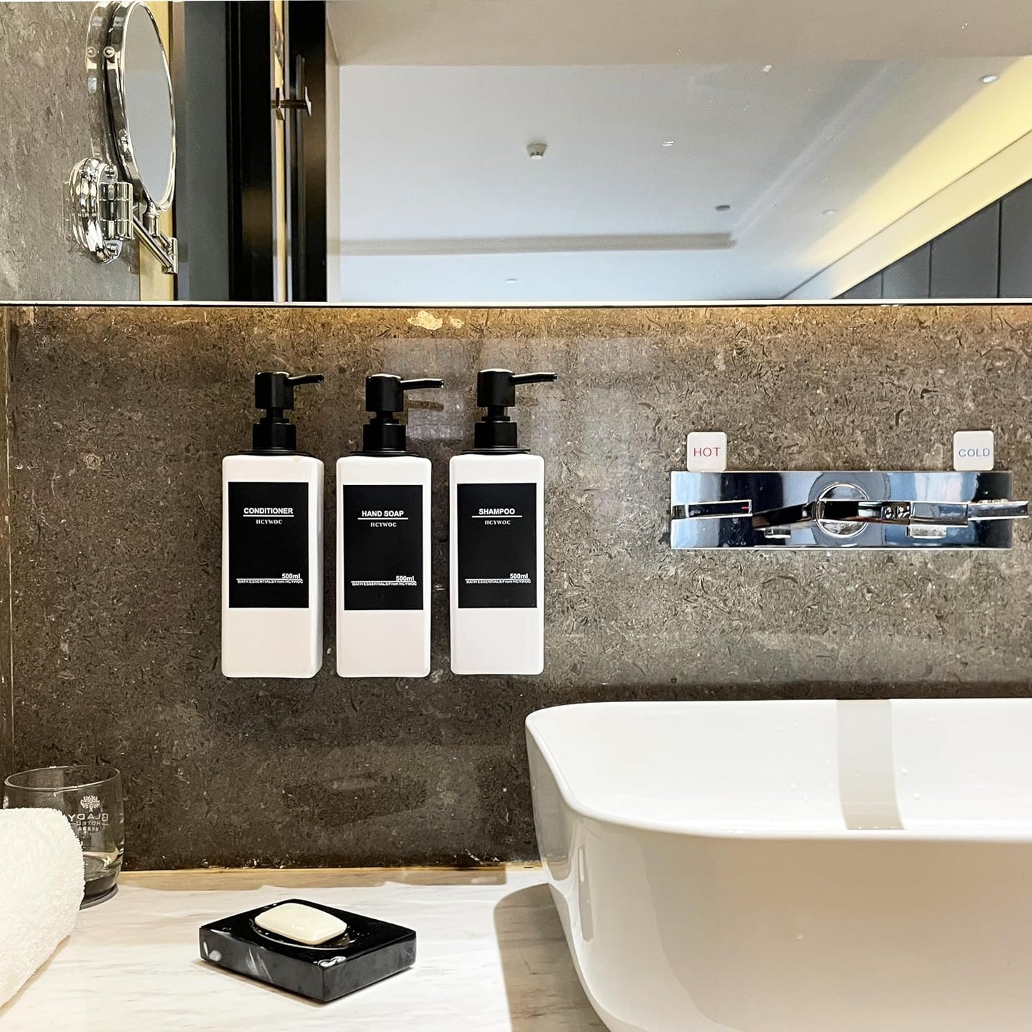 Shampoo Dispenser for Shower Wall, Shampoo and Conditioner Dispenser with 16 Waterproof Labels, No Drill Shower Soap Dispenser Bathroom, Shower Soap Dispenser Wall Mounted 3 Chamber, 17oz,Black | Shampoo Dispenser for Shower Wall, Shower Soap Dispenser