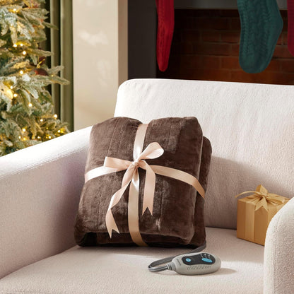 Beautyrest Reversible Heated Throw - Plush Sherpa Heating Blanket, Grey