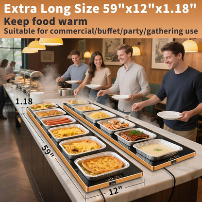 Electric Warming Tray,Extralong 47"x12",Tempered Glass Warming Mat for Food